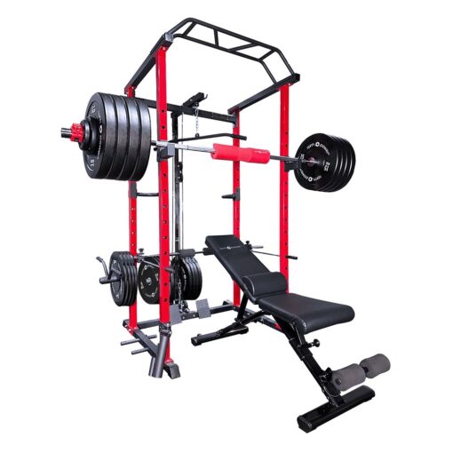 Power Rack with Weight Plates, Pull-Up Bar, Weight Bench, Olympic Barbell, Low Row, Barbell Pad & Lat Pull Down