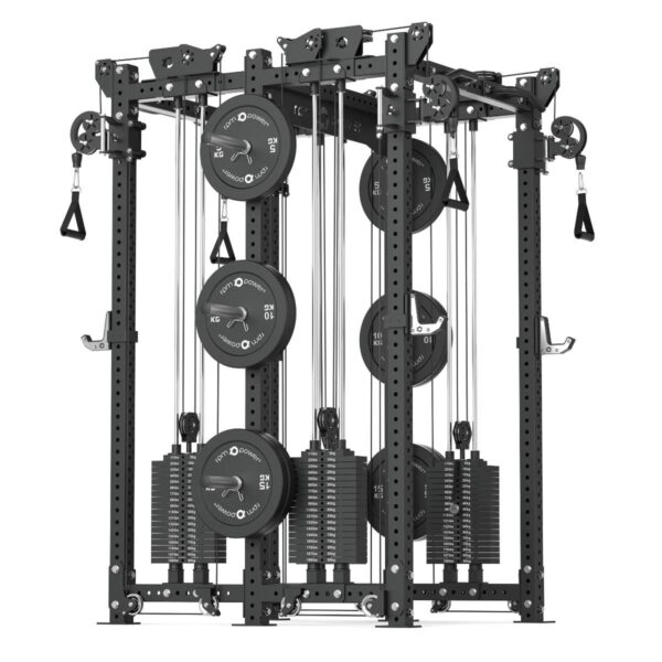 Squat Rack with Weight Plates, Pull-Up Bar, Cable Machine and J-Hooks