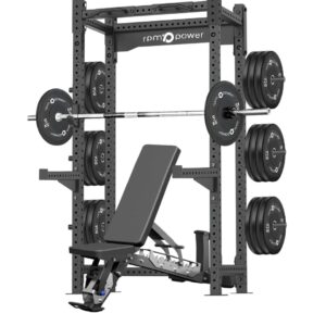 Half Rack with Weight Plates, Weight Bench, Wall Ball Targets, Pull-Up Bar, Jammer Arms